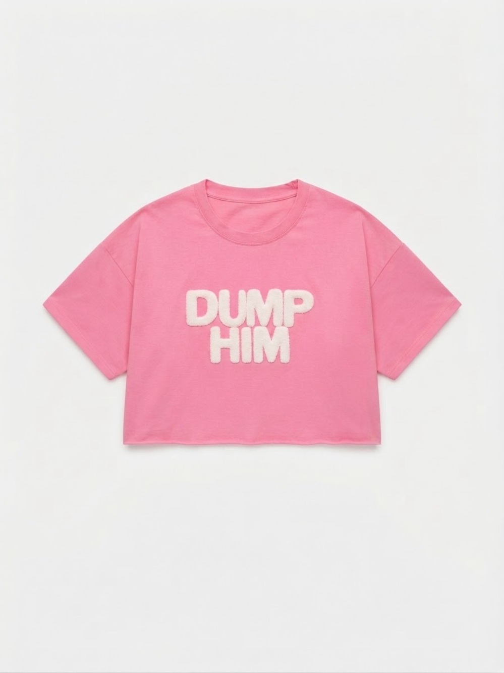SHEIN Pink Cropped Tee with 'Dump Him' Chenille Lettering